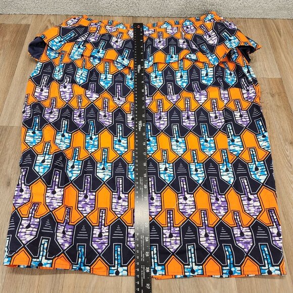 Vibrant Orange and Blue Patterned Skirt - Picture 14 of 16